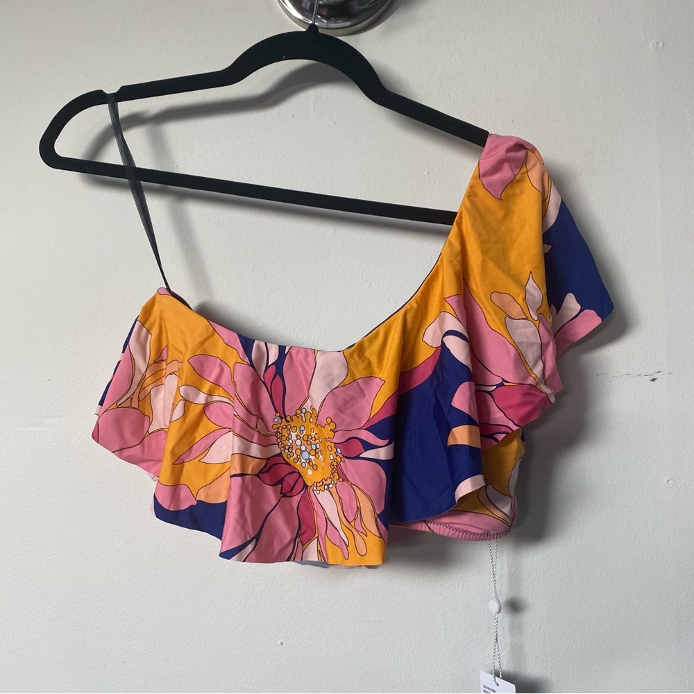 Trina Turk one shoulder ruffle swim top
